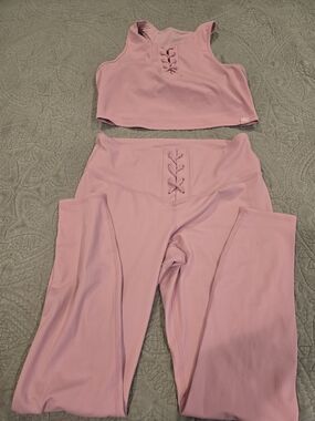 JoyLab Pink Ribbed Active Crop Top - Lace-Up Detail